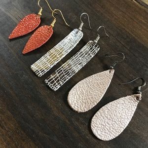 Rectangle Teardrop Leaf Leather Earrings